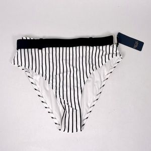 High Waisted Swim Bottoms Size Small Black and White Stripes Belted